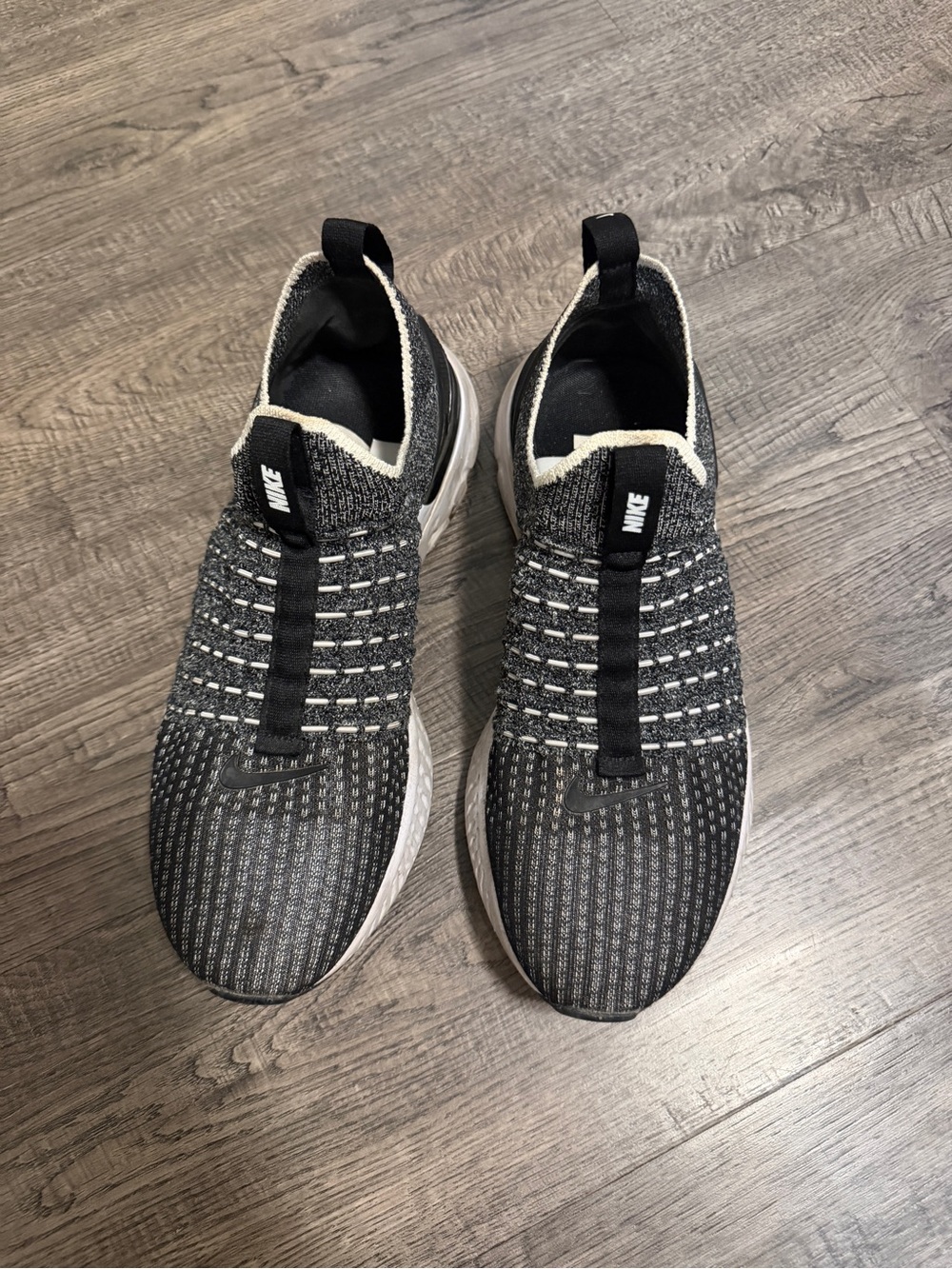Nike React Phantom Women’s Black and White Knit Slip-On Running Sneakers